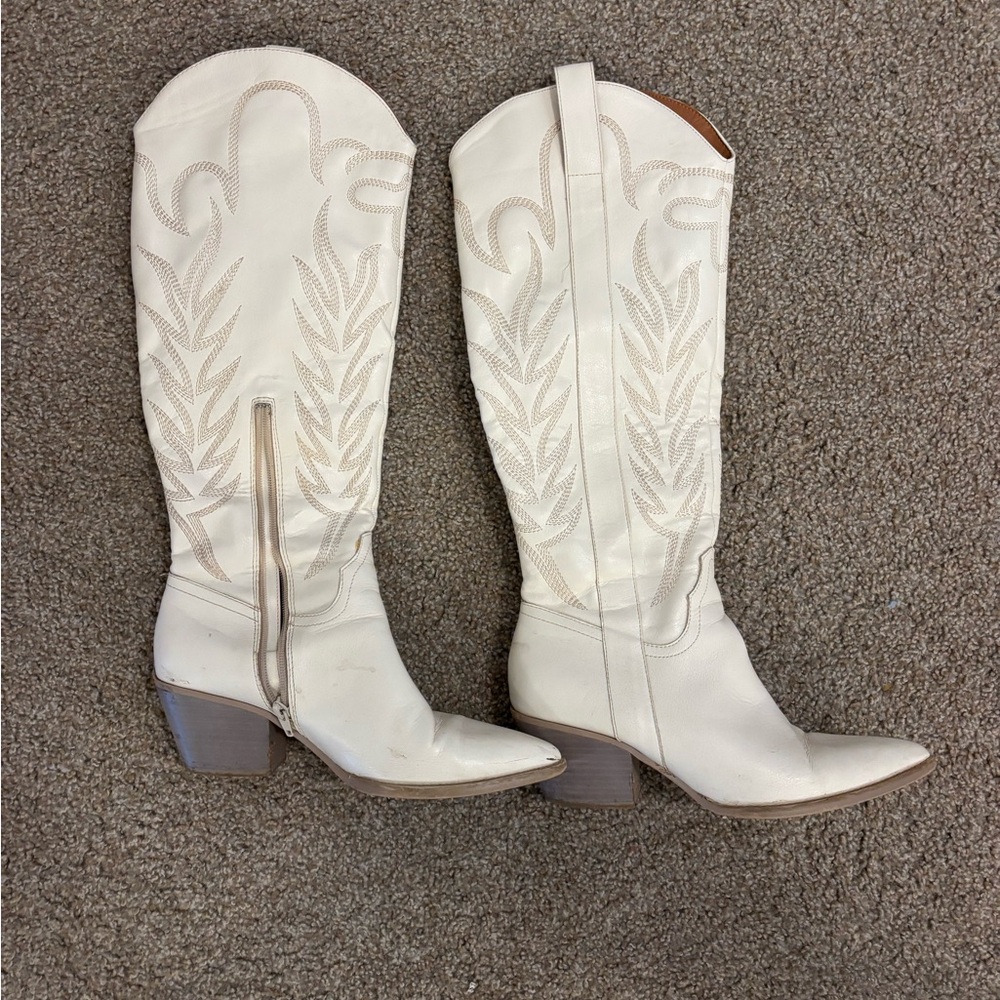 Knee high white boots
